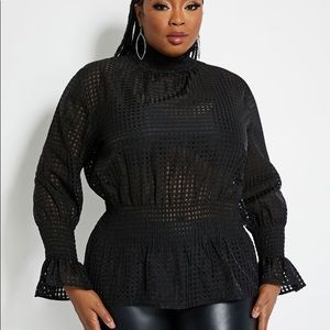 CHECK SEMI-SHEER PEASANT TOP